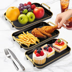 Set of 3 Serving Platters with Handles 16.5/15/13.2 Inch Reusable Large Serving Trays, Party Food Tray, Rectangular Dinner Plates for Cookie, Cake, Turkey, Cheese, Fruit, Snack(Black)