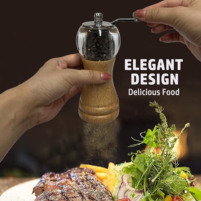 Wooden Pepper Salt Grinder Set Manual Pepper Mill Set Classical Hand Shake Ceramic Blades Metal Handle
