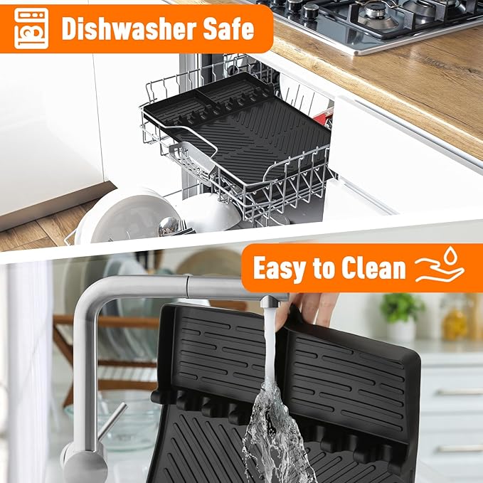 Silicone Grill Mat Compatible with Blackstone, Silicone Griddle Tools with Drip Pad, Spatula Mat for Outdoor Grill Kitchen Counter (Black)