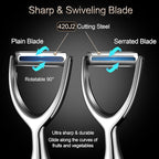 Premium Vegetable Peeler Stainless Steel, Ultra Sharp Peelers for Kitchen, Potato Peeler Rotary Blade, Fruit Veggie Y Peelers Ergonomic Thickened Handle - 5 Years Warranty (Serrated + Plain)