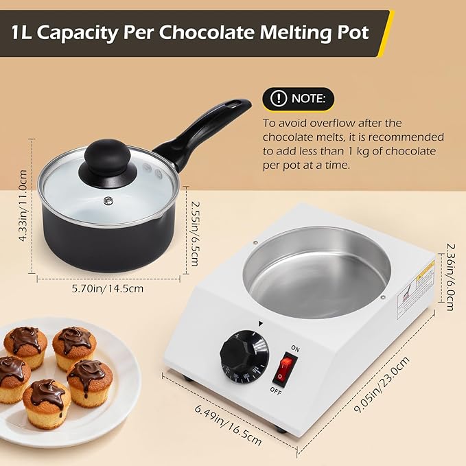 Dyna-Living Chocolate Melting Pot Chocolate Melter Pot 40W Chocolate Warmer for Melting Chocolate, Chocolate Tempering Machine for Home, Electric Chocolate Fountain Machine for Chocolate Melts