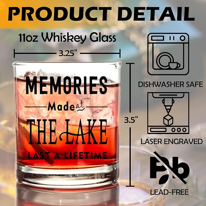 kunlisa Lake Lovers Gifts Whiskey Glasses, Lake House Gifts, Lakes House Decor 10 oz Drinking Rocks Glasses for Women Men Whisky Cocktail Scotch Bourbon Liquor