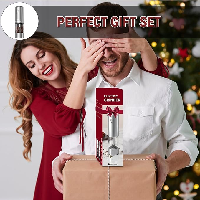 [Upgraded Larger Capacity] Electric Salt and Pepper Grinder Set with USB Charging Base, 95ml Large Capacity, Adjustable Coarseness,Stainless Steel Automatic Pepper Mill with One-Hand Operation, 1 Pack