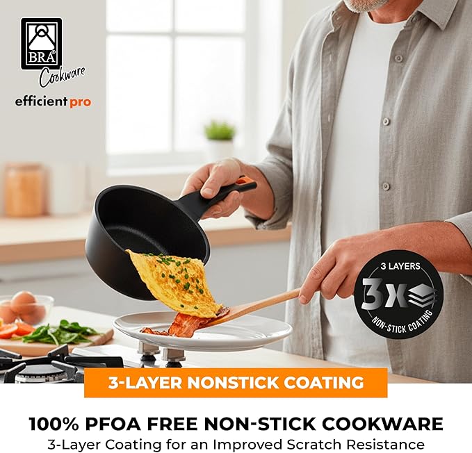 BRA COOKWARE Efficient Pro 6 Piece Cookware Set | Cast Aluminum Kitchenware Set | 1 Pots, 2 Frying Pans, 1 Saucepan, 2 Lids | Non-Stick | All Stovetops Compatible | PFOA Free