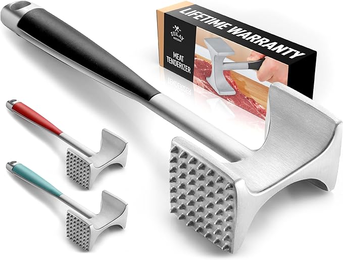 Zulay Kitchen Professional Meat Tenderizer Tool - Dual Sided Meat Mallet Pounder With Comfort Grip Handle - Heavy Duty Meat Hammer Tenderizer - Meat Tenderizer Mallet & Meat Pounder - (10”) Black