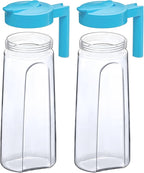 Amazing Abby - Slim - 2-Pack Tritan Pitcher (64 oz), Unbreakable Plastic Water Pitcher with Lid, BPA-Free, Heat-Resistant, Dishwasher-Safe, Great for Both Iced and Hot Drinks, Blue