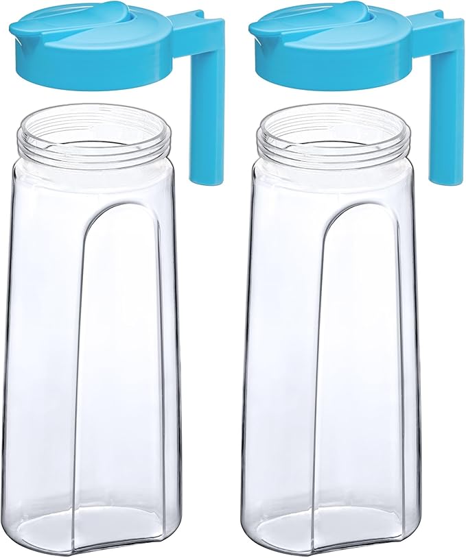 Amazing Abby - Slim - 2-Pack Tritan Pitcher (64 oz), Unbreakable Plastic Water Pitcher with Lid, BPA-Free, Heat-Resistant, Dishwasher-Safe, Great for Both Iced and Hot Drinks, Blue