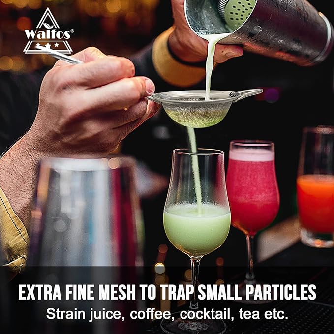 Walfos Fine Mesh Strainer Set of 3, Stainless Steel Wire Strainers for Kitchen, Multipurpose Metal Fine Sieve with Handle, Perfect for Food, Rice, Quinoa, 2.7", 4.6", 7"