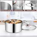 Homikit Tri-ply Stainless Steel Stockpot, 7.5 Quart Large Cooking Pot with Glass Lid, Kitchen Induction Soup Pasta Pot with Double Handle for Gas Electric Stoves, Oven and Dishwasher Safe