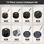 Nuwave Lux 13pc Forged Lightweight Cookware Set PFAS Free, Healthy G10 Duralon Ceramic Coating, Ultra Non-Stick, Stay-Cool Handles, Works on All Cooktops & Induction Ready
