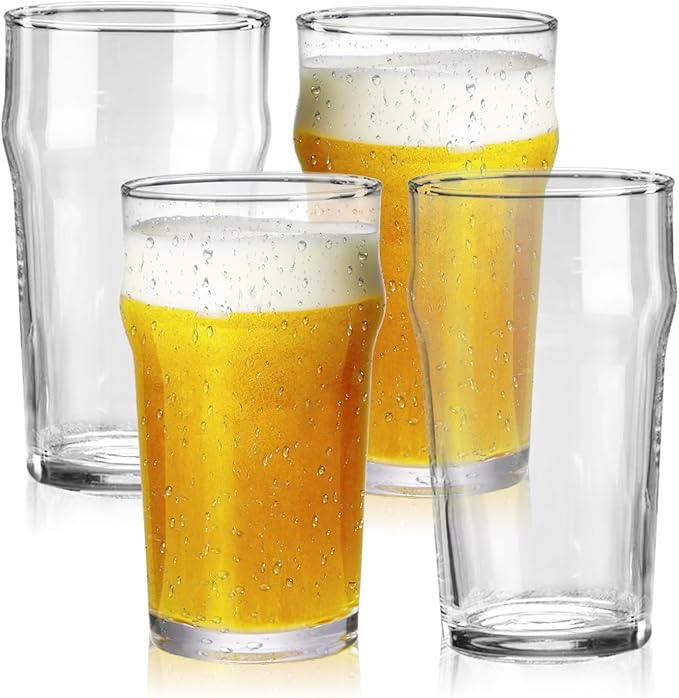 20 oz Beer Glasses Set of 4- Easy to Stack & Lead-Free Classic British Pint Glasses Large Pub Craft Beer Glass for IPA, Pilsner,Clear Tall Glass Cups Great Beer Gifts for Men-Dishwasher Safe