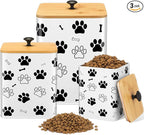 3 Pack Airtight Dog Food Containers with Bamboo Lids, Metal Dog Treat Jars Canisters for Kibble, Biscuits, Snacks, Cookies, Pet Food Storage Set for Kitchen Counter(White)