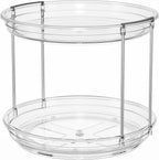 LAMU 2 Tier Lazy Susan Turntable Organizer 9.25'' Rotating Spice Rack Organization for Cabinet, Kitchen, Pantry, Countertop, Bathroom, Vanity, Medicine Cabinet Organizer, Clear