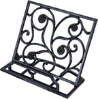 MyGift Black Metal Cookbook Holder Stand with Decorative Cookbook Word Cutout and Tree Silhouette Design, Countertop Recipe Book Tablet Easel Holder with Folding Kickstand (Art Deco)