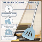 8PCS Kitchen Utensils Set, Vayvnt Heat Resistant Silicone Utensils Set for Cooking, Non Scratch Spatula Spoons for Non Stick Pan, Large Kitchen Cooking Tools, Metal Long Handle&Dishwasher Safe, Blue