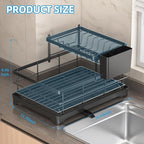 Dish Drying Rack for Kitchen Counter 2 Tier – Large Large Stainless Steel Dish Drainer with Drainboard & Utensil Holder, Bowl Rack，Easy Stallation Quick Drying Black Dish Rack Organizer,1-Pack