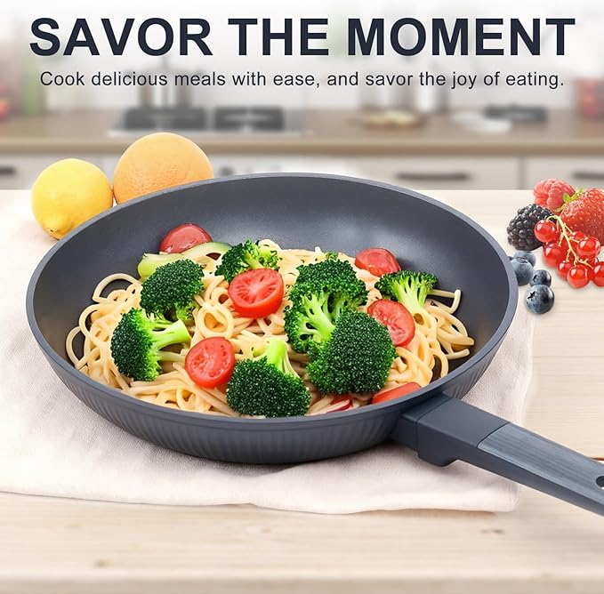 Nonstick Cookware Set Non Toxic, 3-Piece Pots and Pans Set, PFOA/PTFE Free, Induction Ready & Dishwasher Safe, Ceramic Coating for Easy Release