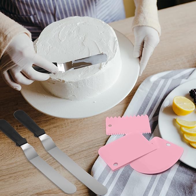 Offset Spatula Set with 3 Packs Cake Scrapers Smoother, Stainless Steel Angled Icing Spatula Cake Decorating Frosting Spatula Set with 6, 8, 10 inch Blades