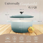 Nuovva Enamelled Cast Iron Dutch Oven Pot with Lid 6.4 Quart Non Stick Casserole Pot – Heavy Duty & Oven Safe up to 500° F for Bread Baking, Braising, Stews, Roasting – 28cm Sea Salt