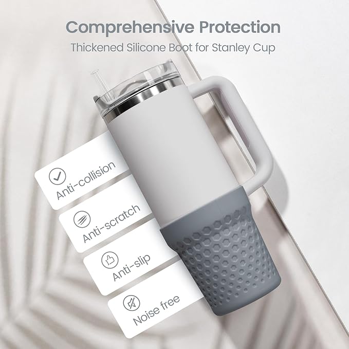 Silicone Boot for Stanley, Cup Bottom Protector Sleeve Accessories for Stanley Quencher H2.0 FlowState Tumbler 40oz / Adventure Quencher Tumbler 40oz (Gray)