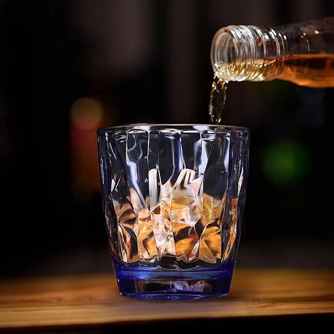 Topsky 10 oz Plastic Water Tumblers | Set of 4 Transparent Unbreakable Drinking Glasses Clear Acrylic Reusable Juice Wine Cups for Home Picnic Party, Dishwasher Safe, Stackable (Blue)