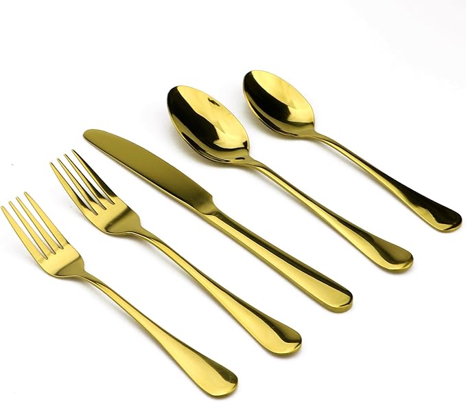 30-Piece 18/0 Stainless Steel Classical Flatware Set, Mirror Polishing Gold, Service for 6