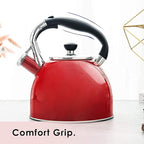 Rorence Whistling Tea Kettle: 2.5 Quart Stainless Steel Kettle with Capsule Bottom & Heat-resistant Glass Lid (Red)