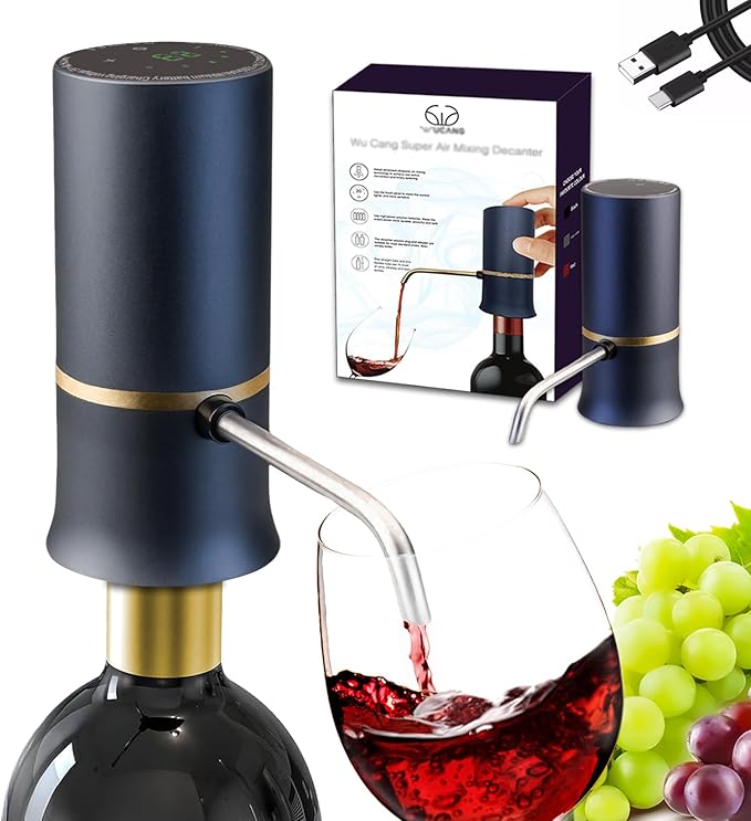 Electric Wine Dispenser, Aerator, Vacuum Wine Pump with Touch LED Display, Wine Temperature Monitor, One Touch Automatic Wine Pourer with USB Rechargeable, Gifts for Men & Women Wine Lovers (Blue)