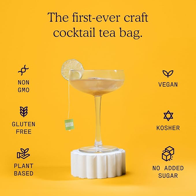 SAYSO Skinny Spicy Margarita Original Cocktail Tea Bag | Cocktail or Mocktail in Under 1 Min, Without Hot Water, <1G Sugar, 20 Calories, Non-GMO, Gluten-free, Kosher & Vegan Mixer, 8 count