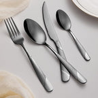 24-Piece Black Hammered Silverware Set, Food-Grade Stainless Steel Flatware Service for 6, Modern Cutlery Utensil Set with Forks Knives Spoons, Mirror Polished, Dishwasher Safe for Home Kitchen Dining