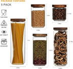 Glass Canisters With Wooden Lids Kitchen Jars for Storage,Tea,Sugar and Coffee Container Set,Set of 5 Canisters for Candy, Cookie, Rice and Spice Jars
