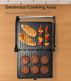 MOI Panini Press Grill & Sandwich Maker - 180° Dual-Plate Stainless Steel Grill Press for Paninis, Grilled Cheese, Burgers, Quesadillas, Breakfast, and More - 11 x 9 Inch Panini Maker with Drip Tray