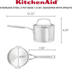 KitchenAid 3-Ply Base Stainless Saucepan with Pour Spouts, 1.5 Quart, Brushed Stainless Steel