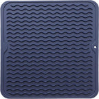 Silicone Dish Drying Mat for Multiple Usage,Easy clean,Eco-friendly,Heat-resistant Silicone Mat for Kitchen Counter or Sink,Refrigerator or Drawer liner Navy Blue M 12 inches x 12 inches