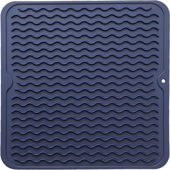 Silicone Dish Drying Mat for Multiple Usage,Easy clean,Eco-friendly,Heat-resistant Silicone Mat for Kitchen Counter or Sink,Refrigerator or Drawer liner Navy Blue M 12 inches x 12 inches