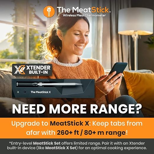 MeatStick - Wireless Meat Thermometer for Grilling and Smoking, Smart Meat Thermometer, Wireless Grill Thermometer, Wireless Meat Probe for Smoker, BBQ, Air Fryer, Deep Frying, Oven, Sous Vide