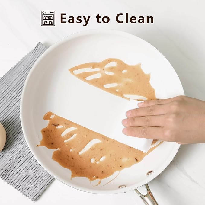 8" Tri-Ply Stainless Steel Frying Pan, Nonstick Ceramic Pan, Skillet with Stay-Cool Handle, Non Toxic, PFAS PFOA PTFE Free, Dishwasher & Oven Safe, Induction, Compatible with All Cooktops