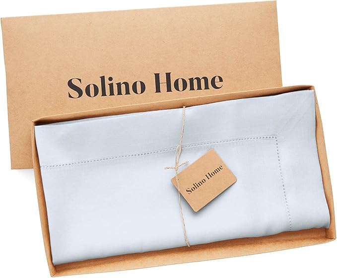 Solino Home Light Blue Linen Tablecloth 52 x 52 Inch - 100% Pure Linen Square Table Throw - Classic Hemstitch, Machine Washable Table Cloth for Summer