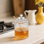 Clear Crystal Honey Pot with Dipper and Lid Glass Jar Dispenser Holder Syrup Container for Home Kitchen,9 oz, 2 Dippers Sticks Set, Containers Kitchen, Home, Storage