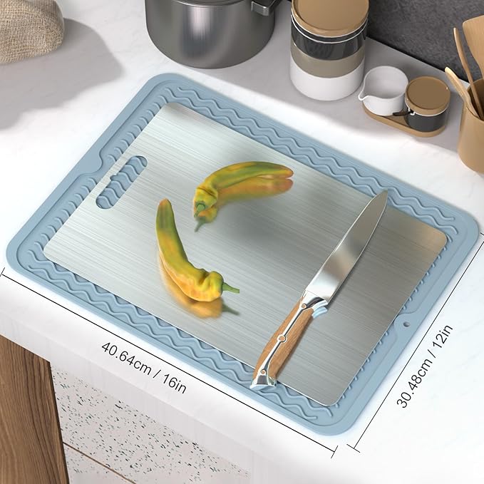 Pure Titanium Cutting Board, 13.4"x9" Light Weight Double-Sided 100% Pure Titanium Cutting Board for Kitchen Cooking Dishwasher Safe, Cutting Mat with Non-Slip Silicone Pad