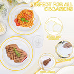 WDF 120 pieces Gold Disposable Plastic Plates - White and Gold Plates Include 10.25" Dinner Plate & 7.5" Salad Plate for Thanksgiving Weddings/Party