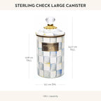 MACKENZIE-CHILDS Large Enamel Canister, Kitchen Storage Container for Flour and Sugar, 1.89 Liters, Grey-and-White Sterling Check