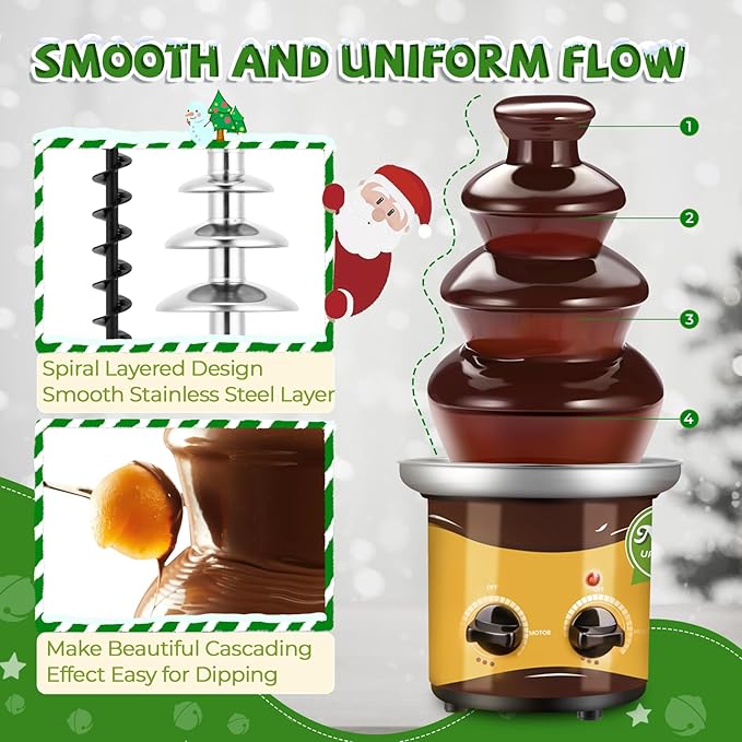 4 Tiers Chocolate Fountain Machine Upgraded Professional Fondue Fountain Easy Cleaning Hot Nacho Cheese Fountain for Party, Gathering, Wedding, Rental