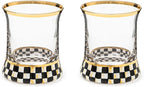 MACKENZIE-CHILDS Tumbler Glasses, Elegant Drinkware, Glasses with Gold Rim, 8 Ounces, Set of 2, Black-and-White Courtly Check