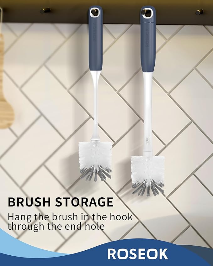 2 in 1 Long Handle Bottle Brush with Straw Brush for Cleaning Glass, Sports Bottle, Coffee Mug,Navy Blue,1 Pack