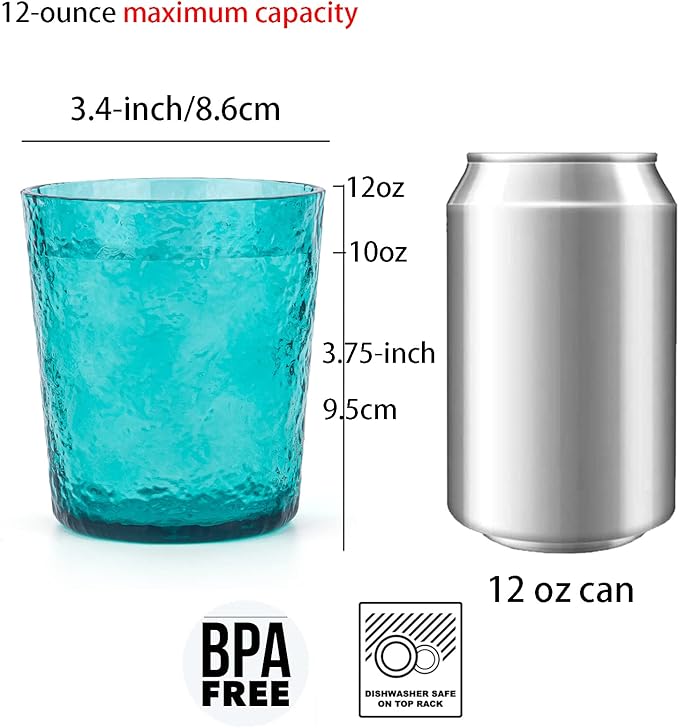 KX-WARE 12-ounce Acrylic Old Flashion Glasses Plastic Tumblers, set of 8 Turquoise