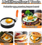 4 Pack Egg Ring Compatible with Blackstone Griddle, 3.5" Egg Rings with Silicone Handle, Round Nonstick Metal Eggs Molds for Frying Eggs, Portable Grill Accessories for Breakfast Omelette Sandwich