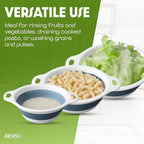 Collapsible Colanders (2 Pack Set) Food Strainers with Over-Sink Water Draining Base for Pasta Fruits and Vegetables (4 and 5 Quart) - White Blue