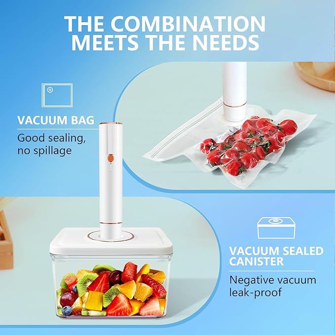 Vacuum Sealer, Vacuum Sealer for Food Compact Handheld Vac Seal Machine, Seal Meal Saver Portable Food Sealer (Vacuum Sealer Machine + 3 Food Storage Containers + 20 Reusable Bags)