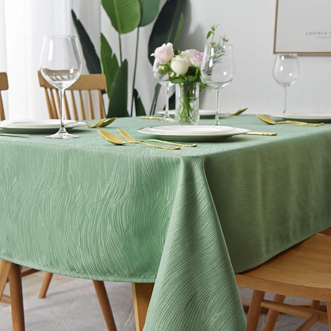 maxmill Jacquard Table Cloth Swirl Design Water Proof Wrinkle Free Heavy Weight Soft Tablecloth Decorative Fabric Table Cover for Outdoor and Indoor Use Rectangular 60 x 104 Inch Sage Green